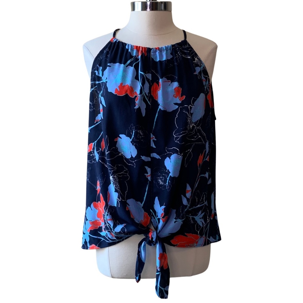 ALLISON JOY Blue Floral Blouse Size XL Halter Evereve